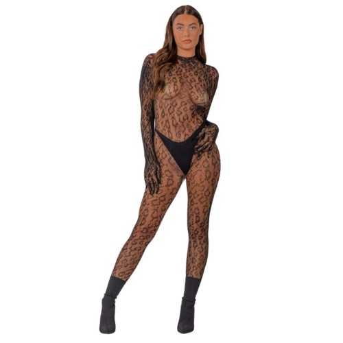Womens catsuit gloved leopard - gloved,