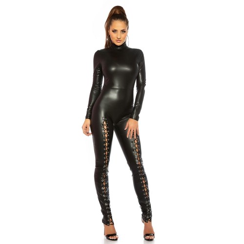 Leather look catsuit with - look,