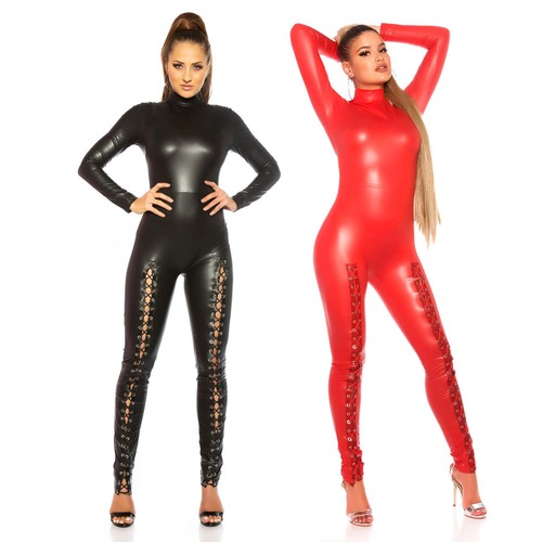 Leather look catsuit - catsuit, lace